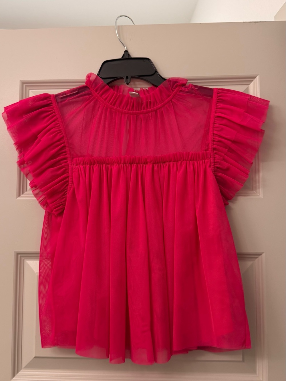 Joie Hot Pink Ruffled Mesh Flutter Sleeve Blouse